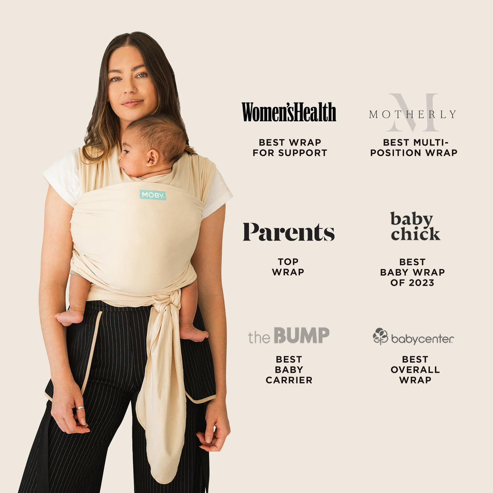 Moby Baby Wrap adjustable-strap system shown for all body types