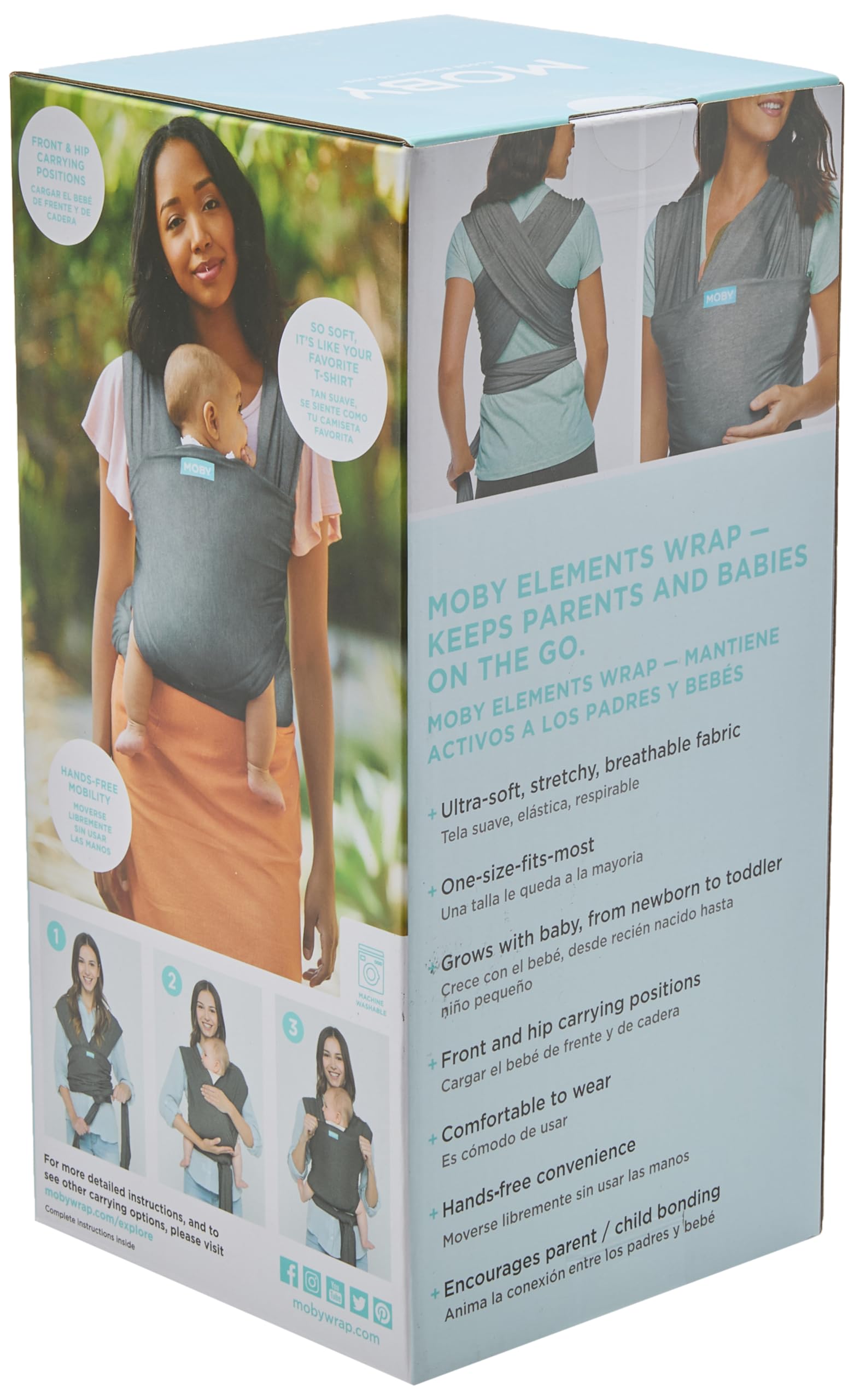 Moby Wrap Element close-up highlights soft stretchable fabric for baby comfort