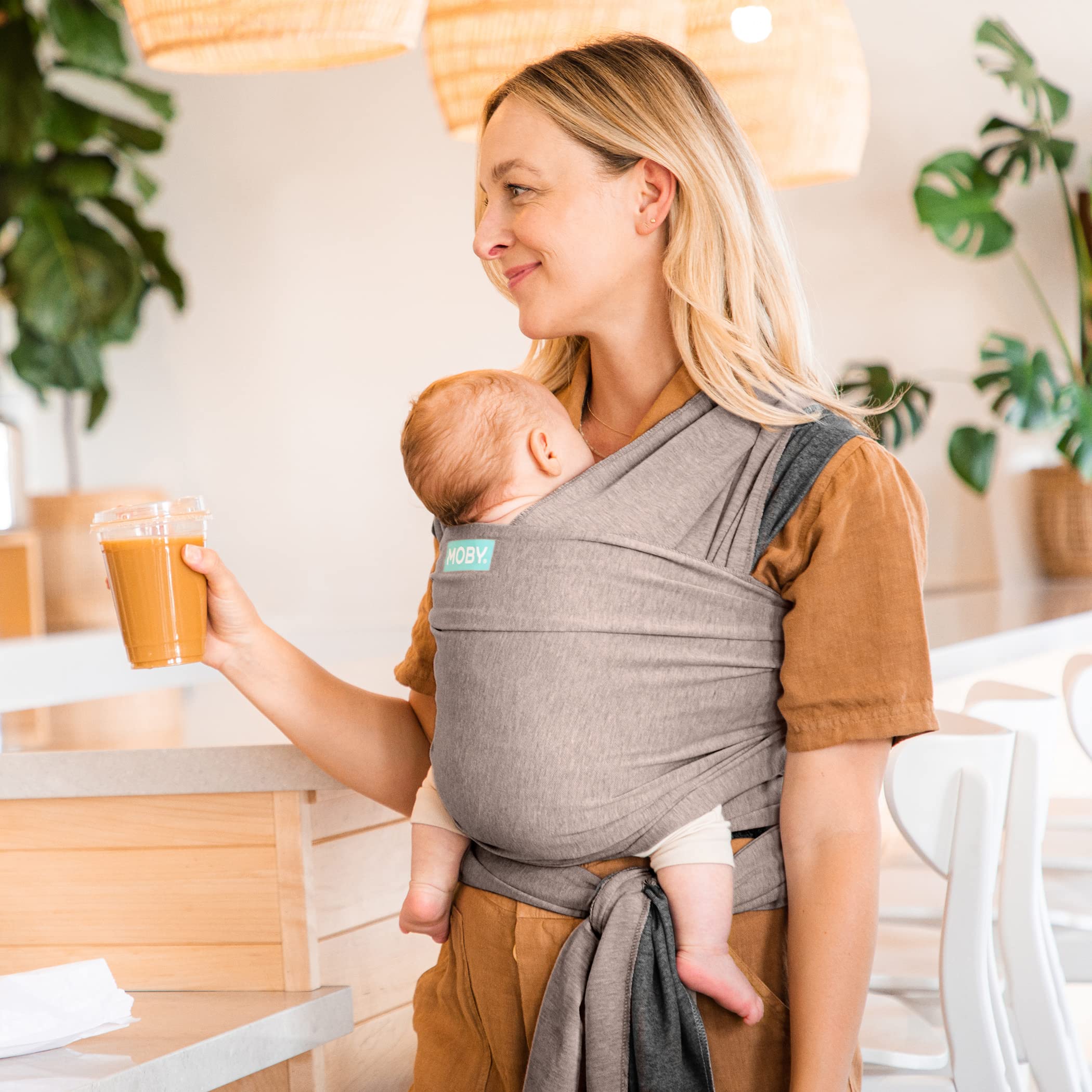 Moby Baby Wrap taupe-charcoal colorway complements multiple styles and outfits.