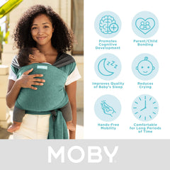 Moby baby wrap worn style demonstrates versatile carrying options for newborns.