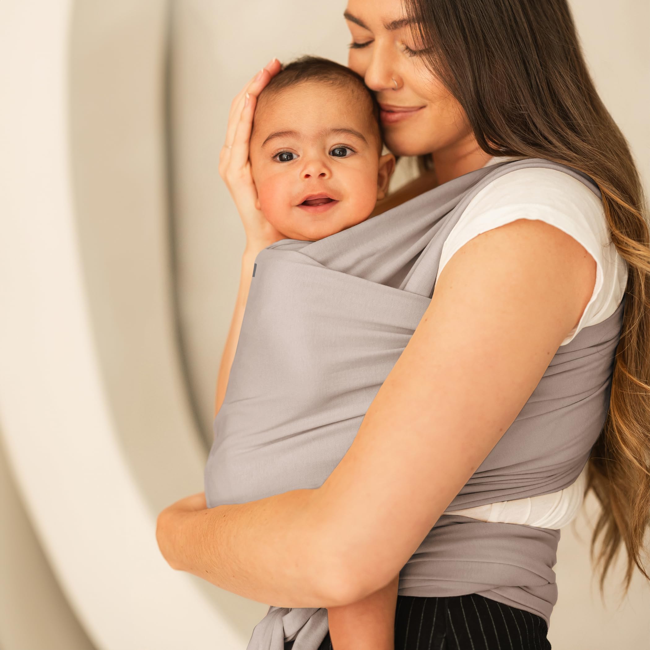 Moby Basics Wrap Morning Dove color display shows stylish shade for everyday use.