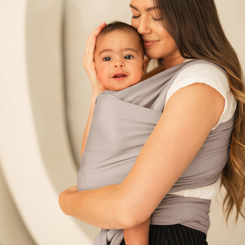 Moby Basics Wrap Morning Dove color display shows stylish shade for everyday use.