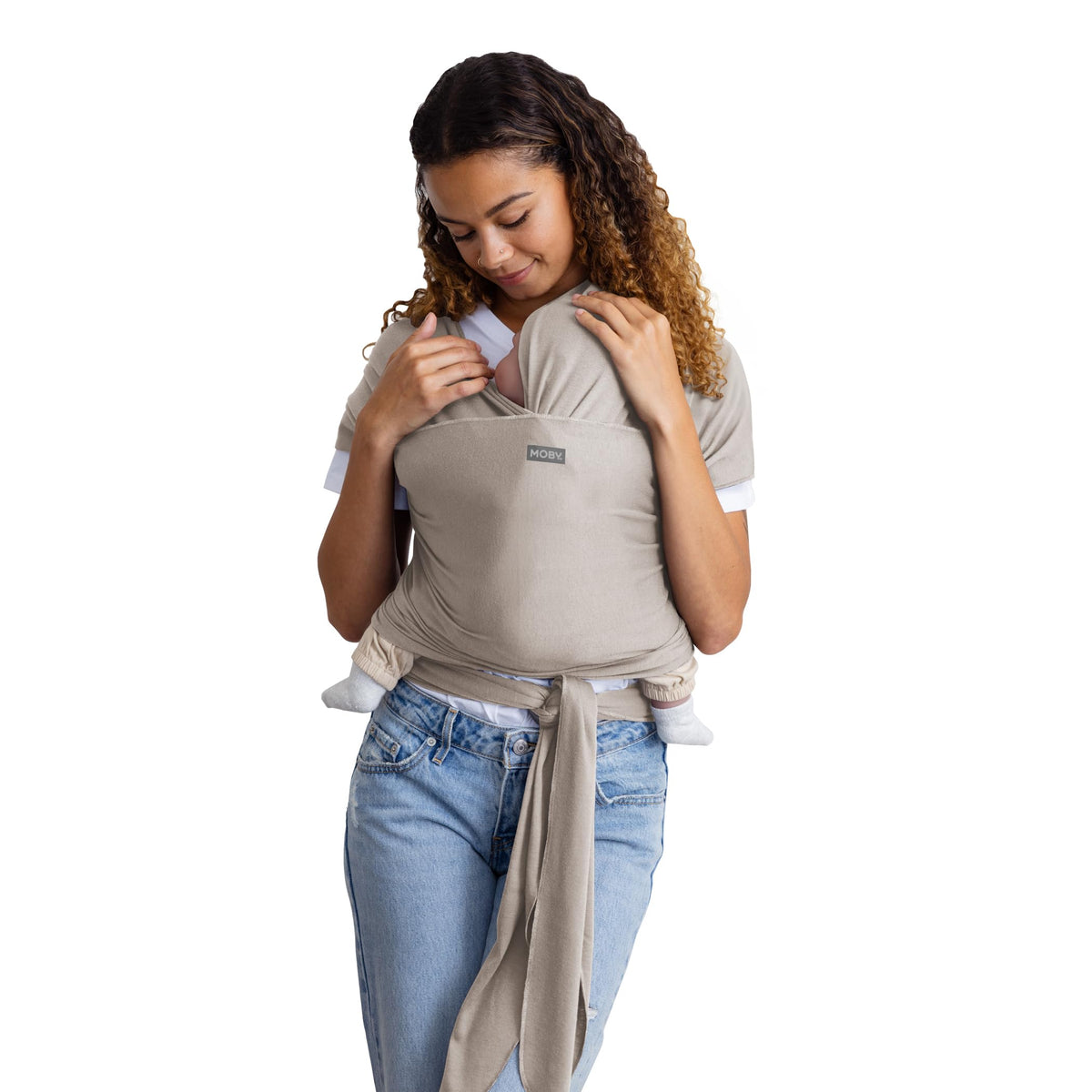 Moby Basics Wrap in soft breathable fabric highlighting comfortable all-day wear.