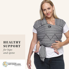 Moby Evolution Wrap worn front view highlights hands-free convenience for caregivers