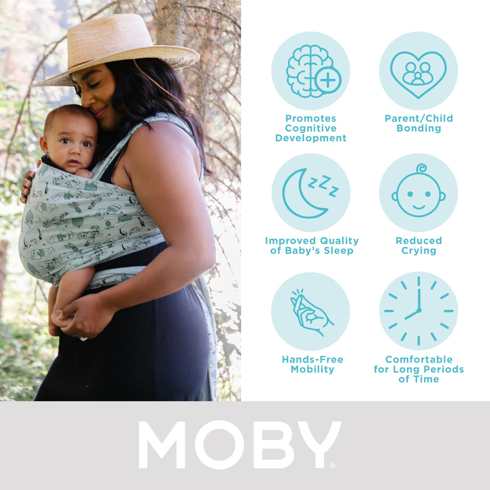 Moby Featherknit baby wrap on hip shows versatile carry option