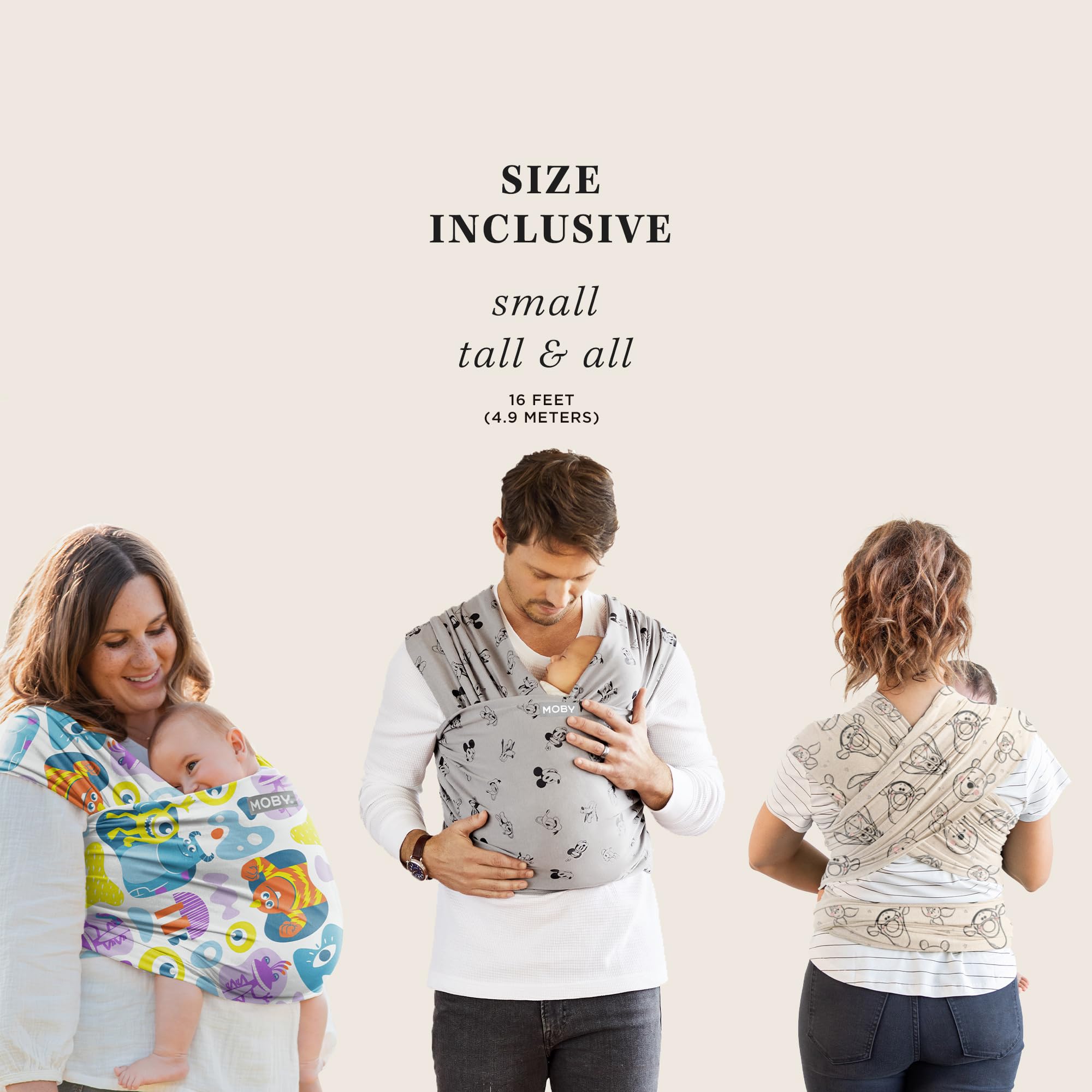 Moby Featherknit wrap adjustable fit adapts to different body types.