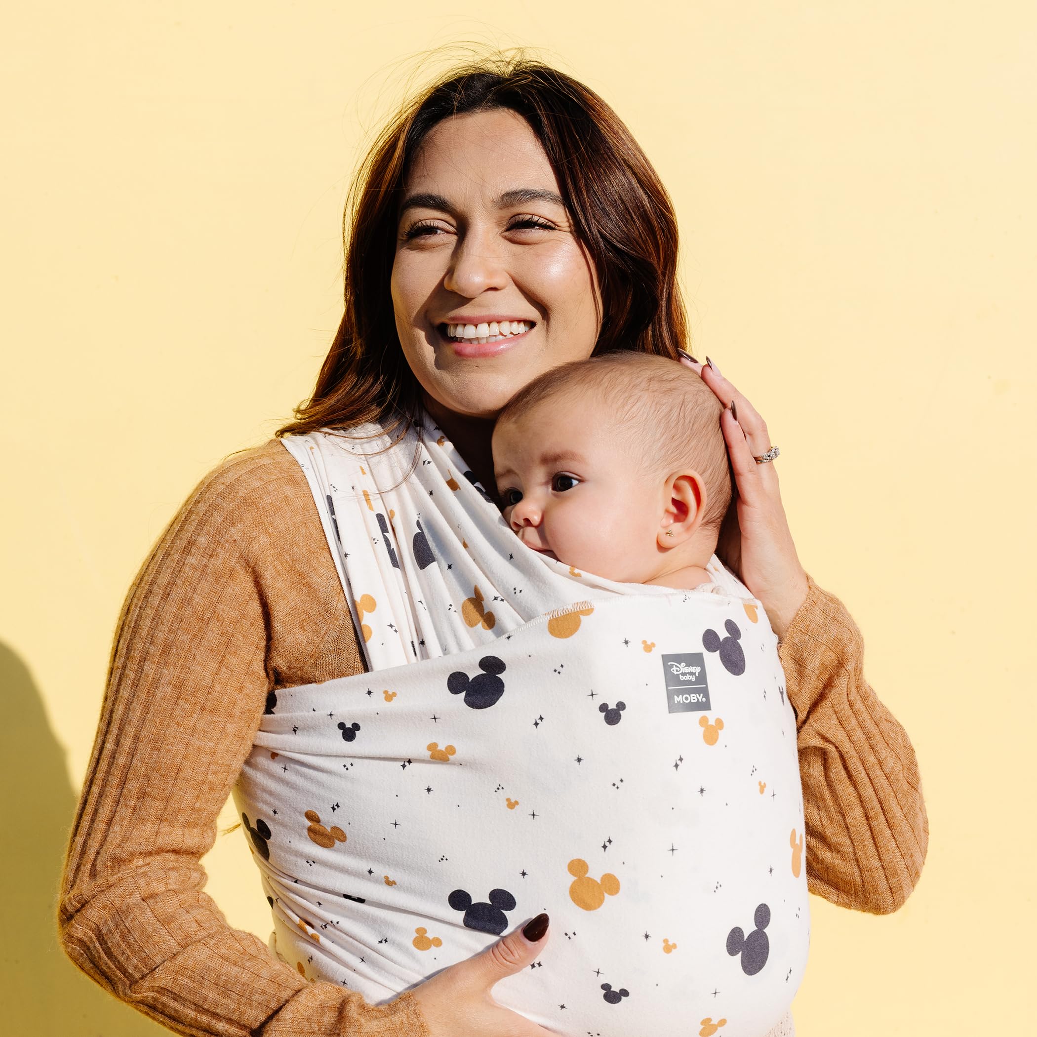 Moby Featherknit wrap length extended for adjustable fit across body types.