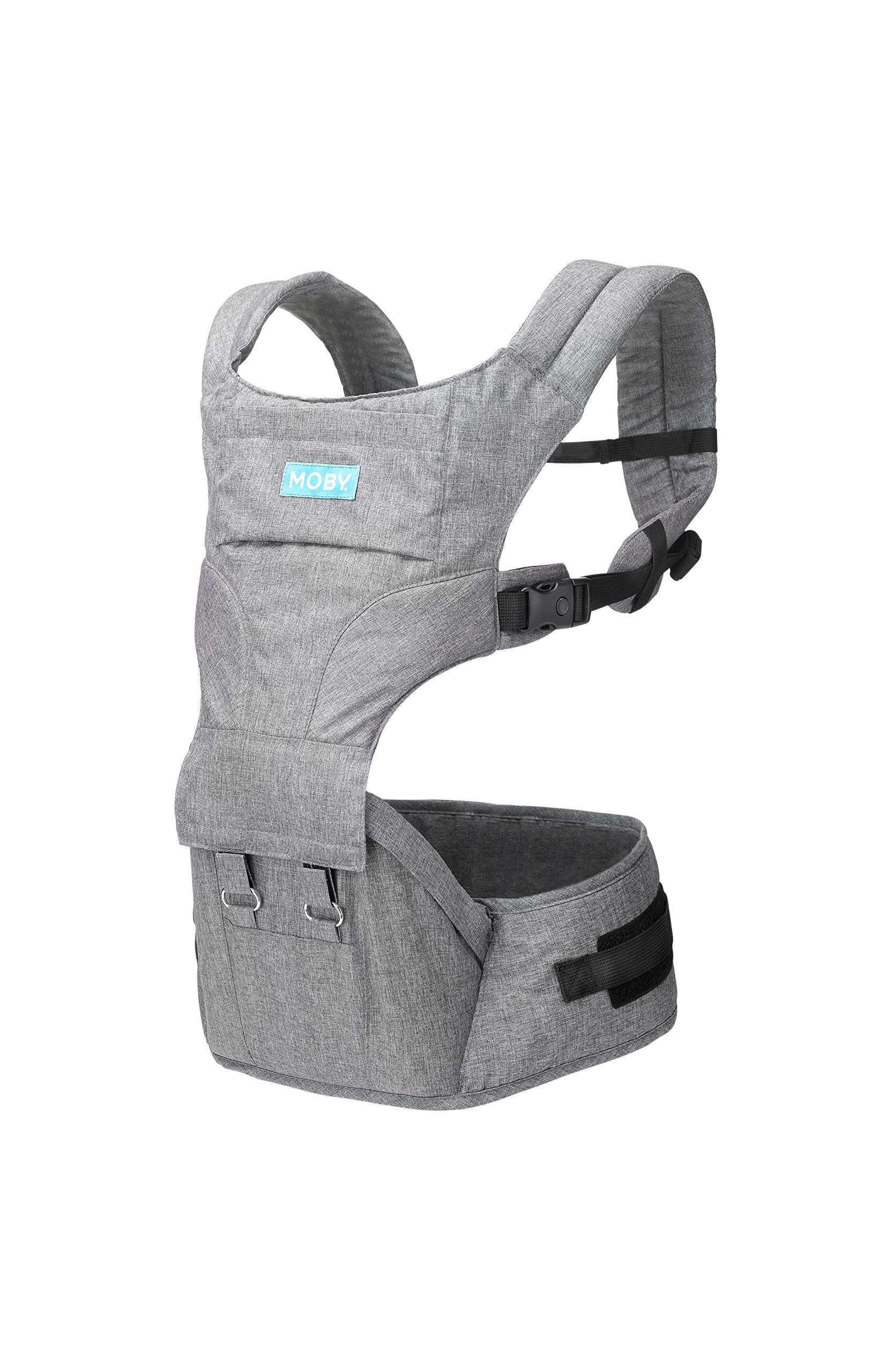 Moby grey design keeps baby close for bonding and early learning moments.