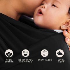 Moby Wrap distributes weight across back and shoulders for balanced support.
