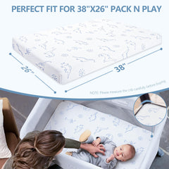 Mochen Pack and Play mattress pad with dinosaur pattern highlighting nursery design