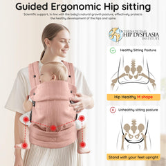 MOCKPOSE infant carrier back-carry position demonstrates extended-use comfort and hands-free mobility.