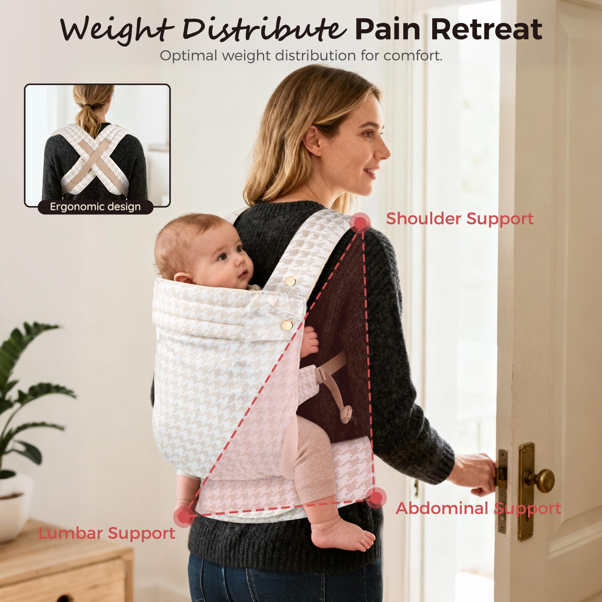 MOCKPOSE Carrier with leg-size adjustment ensures comfortable fit for growing baby.