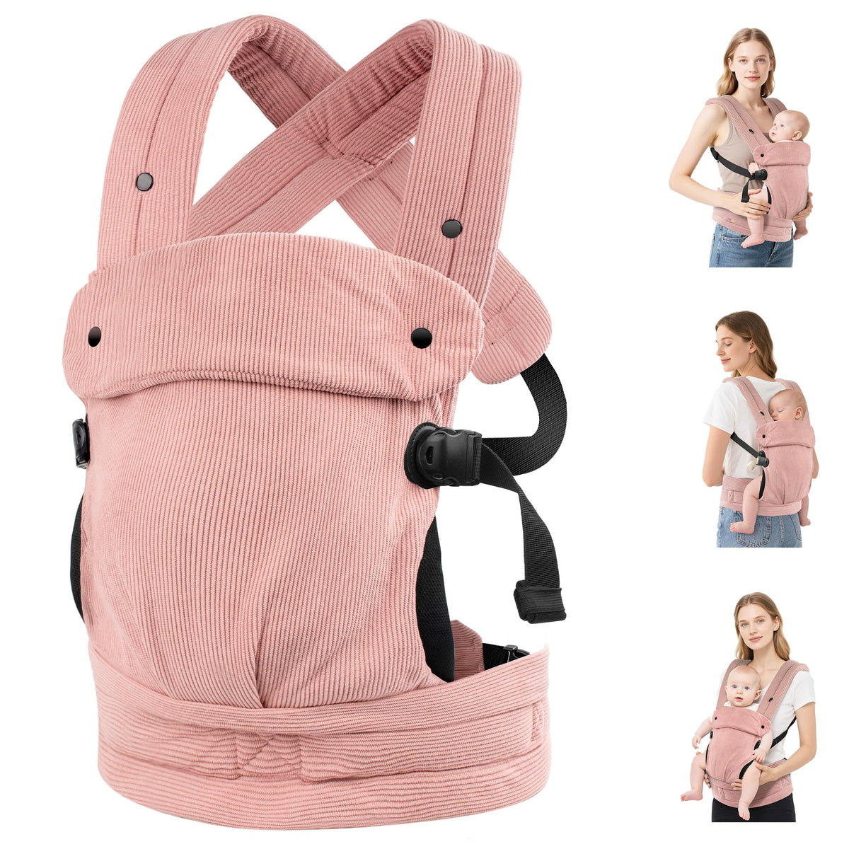 MOCKPOSE baby carrier front inward-carry view highlighting ergonomic support for newborns.