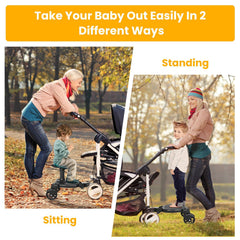 Moclever universal stroller board attachment assembly demonstrates universal fit across stroller brands.