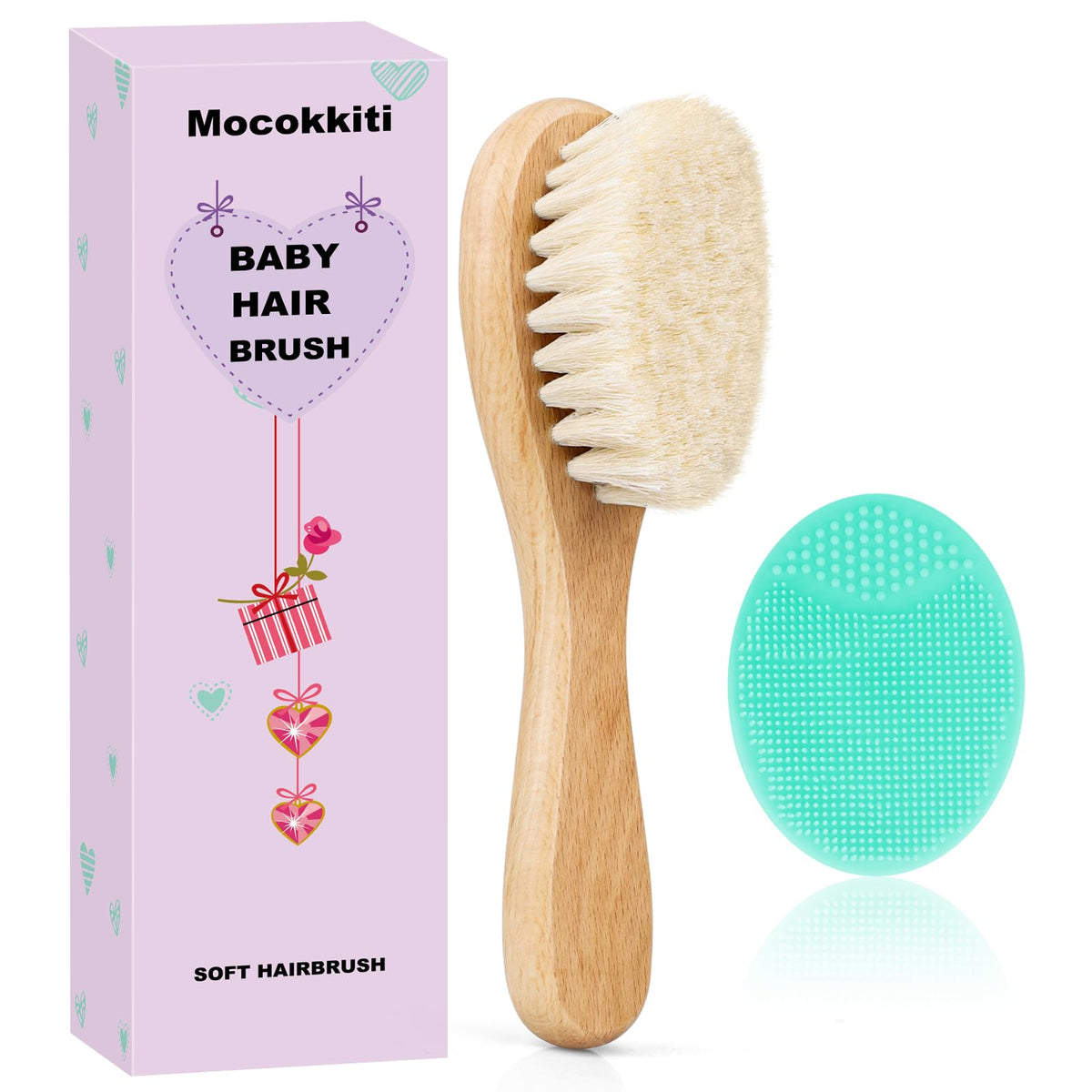 Mocokkiti baby hair brush with goat bristles for gentle scalp care