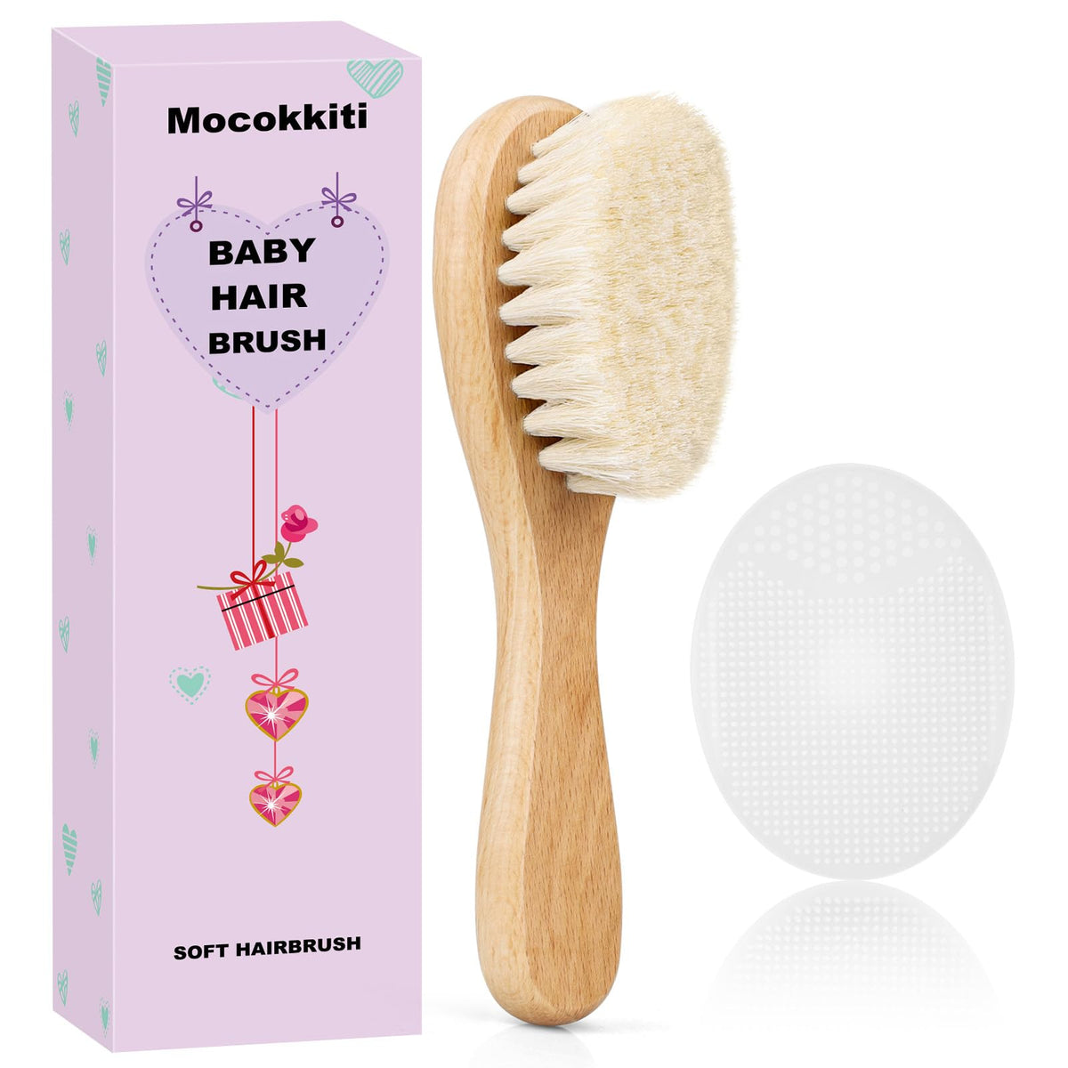 Mocokkiti baby hair brush with soft goat bristles for gentle scalp care