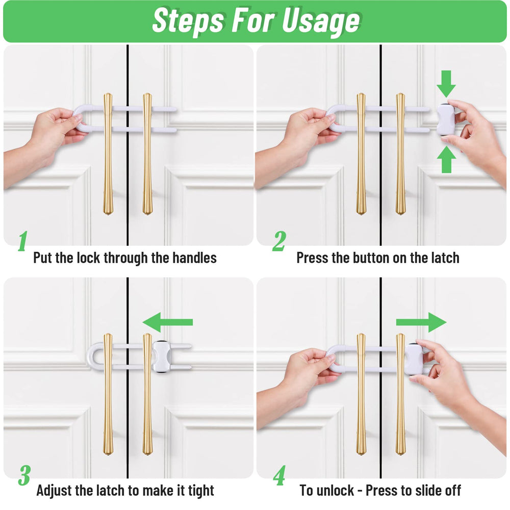 Modacraft lock installed on a cabinet handle without tools for easy setup.