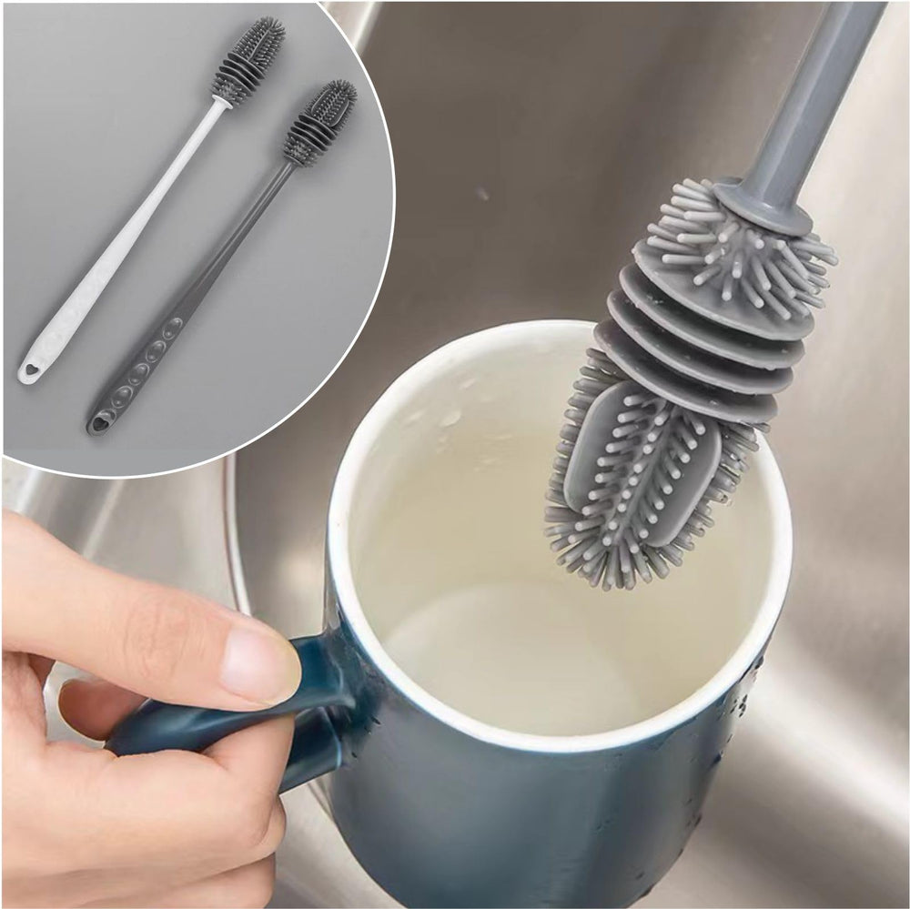 MODADOG silicone bottle brush with long handle, angled view for easy reach into bottles