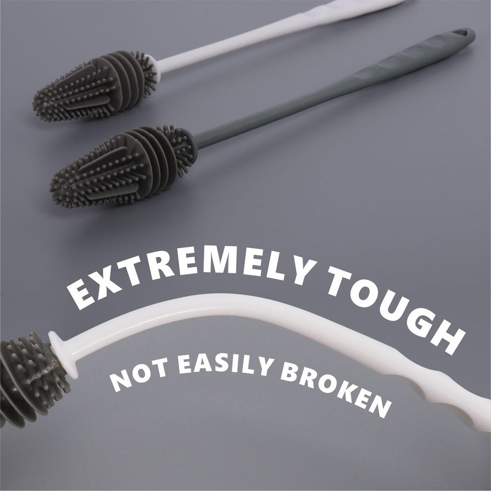 MODADOG long-handled brush close-up shows soft silicone bristles for gentle cleaning