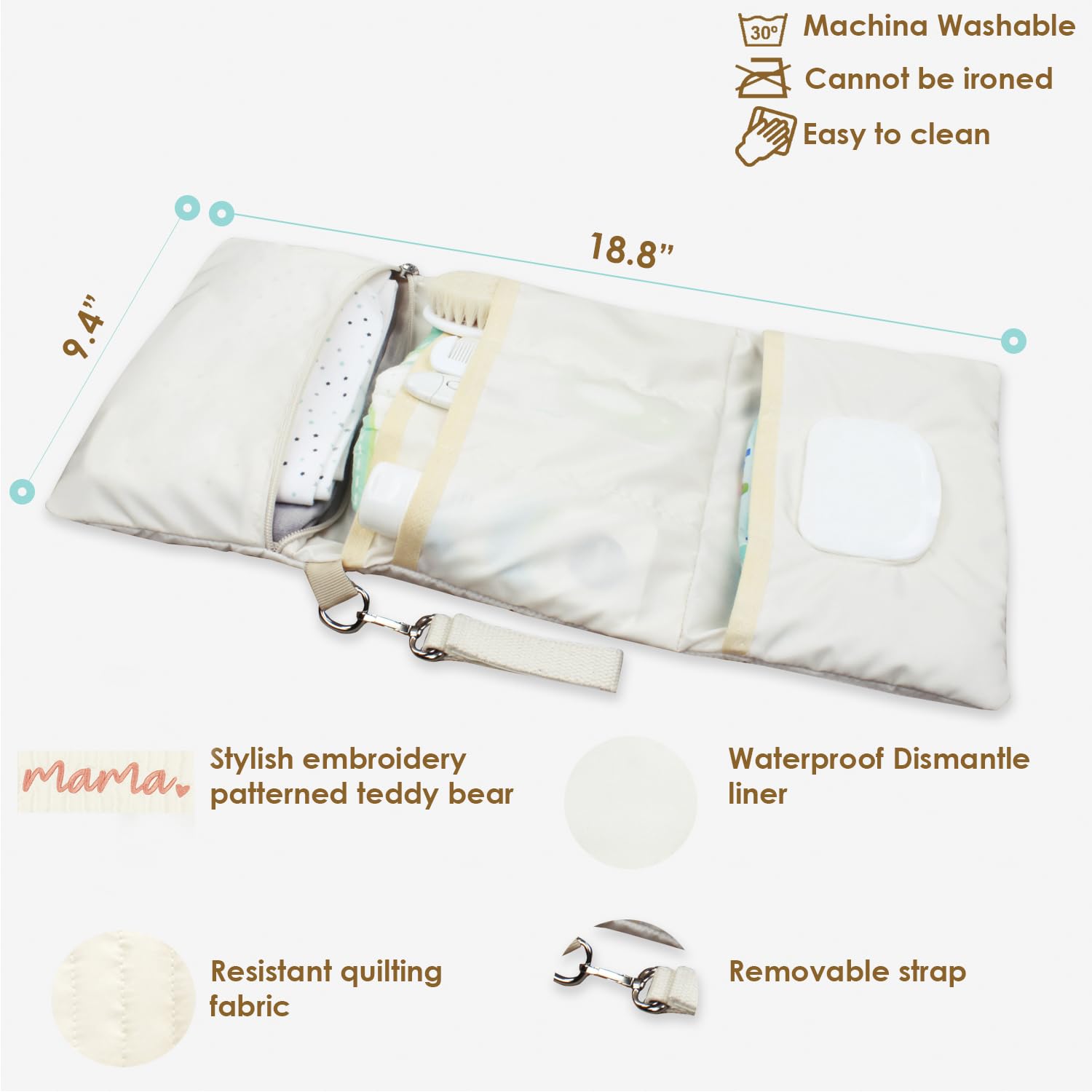 MODAKIDS organizer features multiple compartments for diapers, wipes, and essentials.