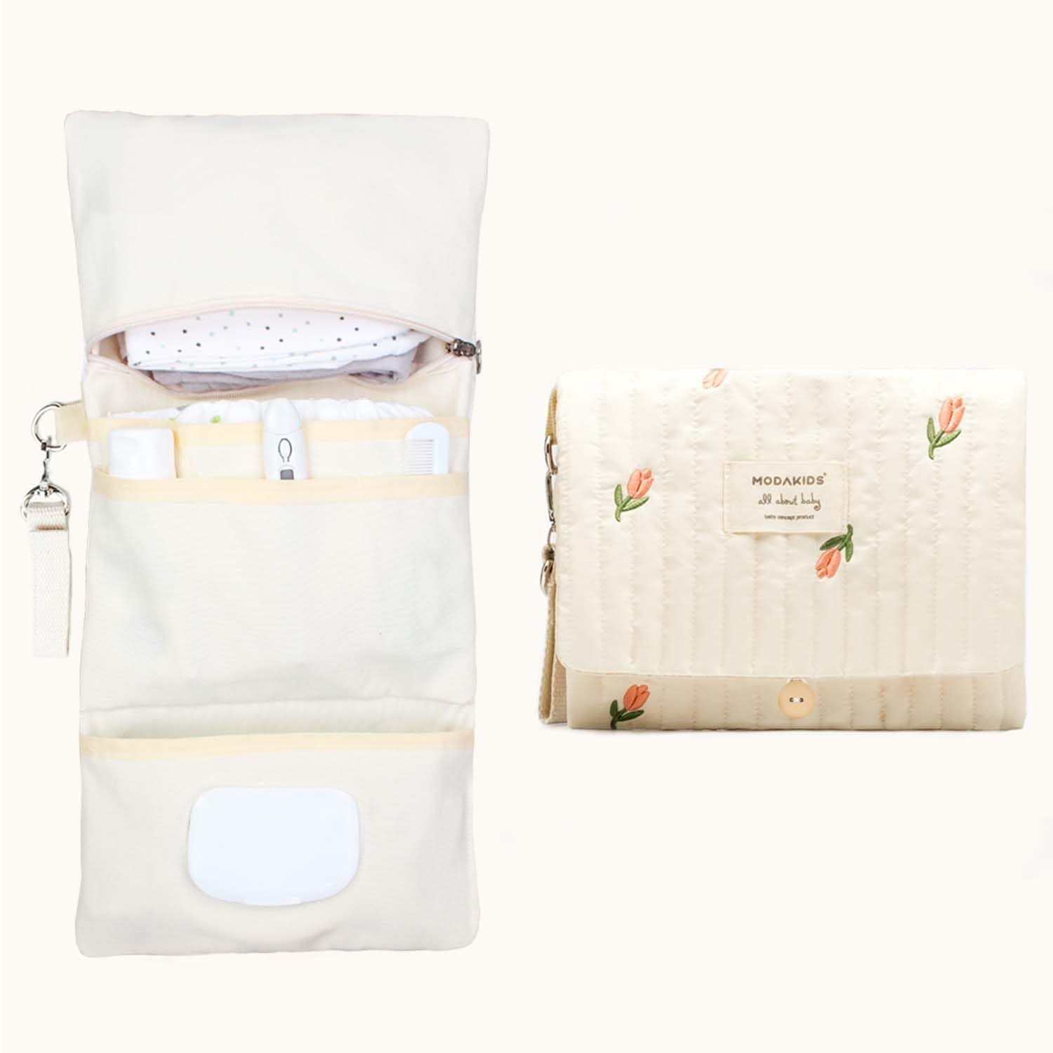MODAKIDS bear embroidery diaper bag organizer is waterproof for busy outings.