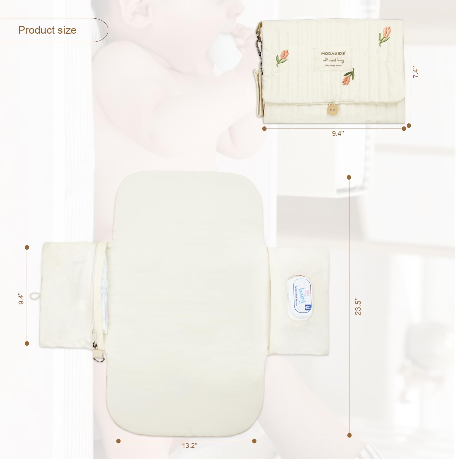MODAKIDS portable diaper changing pad open showing soft cushioned surface.