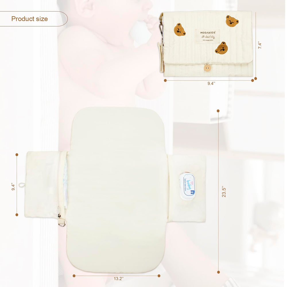 MODAKIDS changing pad with wipes pocket for quick access on outings