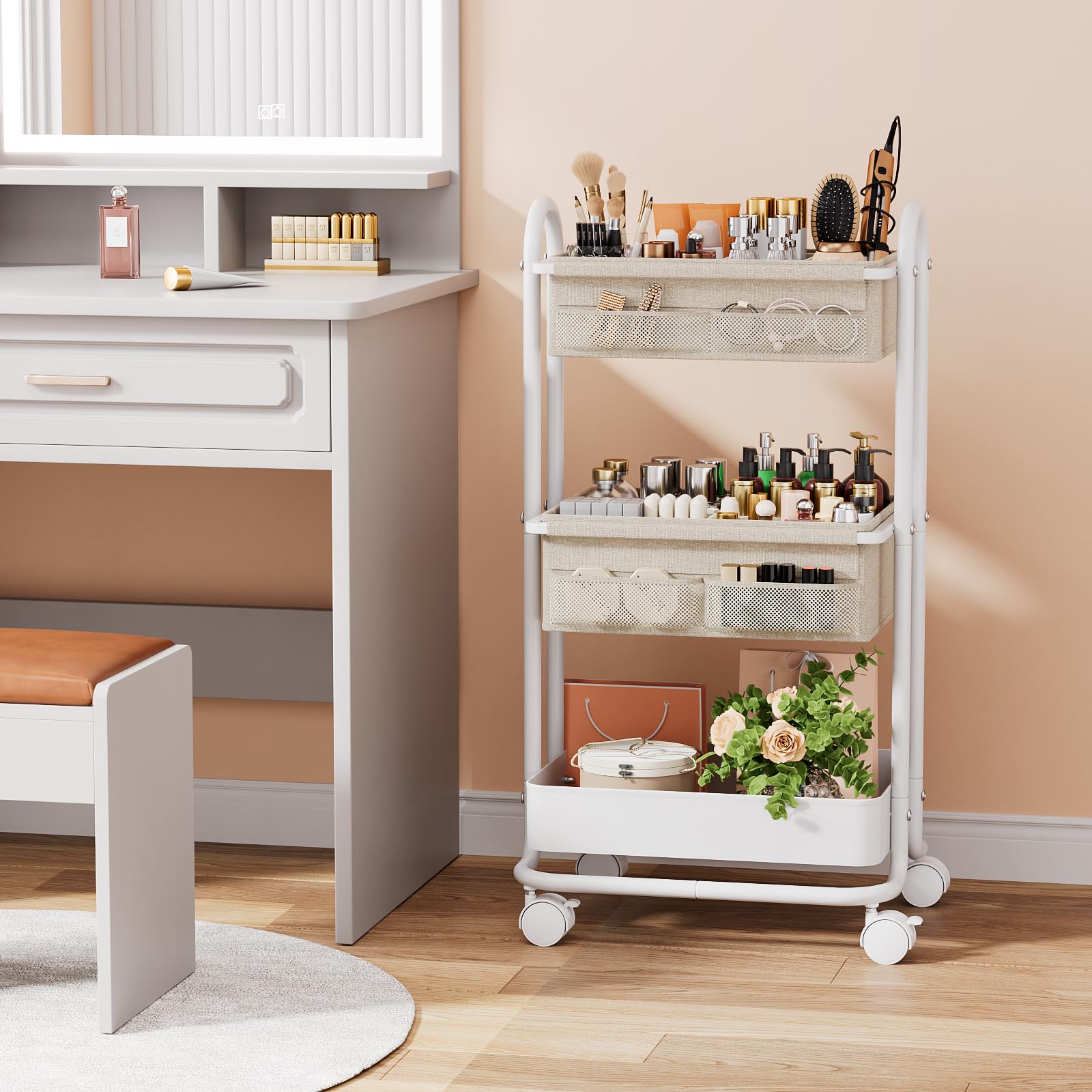Modanais baby diaper caddy cart oxford lining keeps interiors dust-free and easy to wipe.