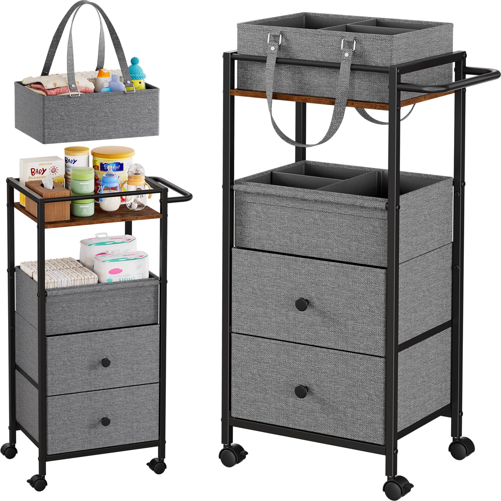 Modanais baby diaper caddy top panel shows sturdy construction for bedside changes.