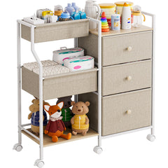 Modanais baby organizer rolling cart viewed from side, versatile nursery storage for diapers and toys on-the-go.