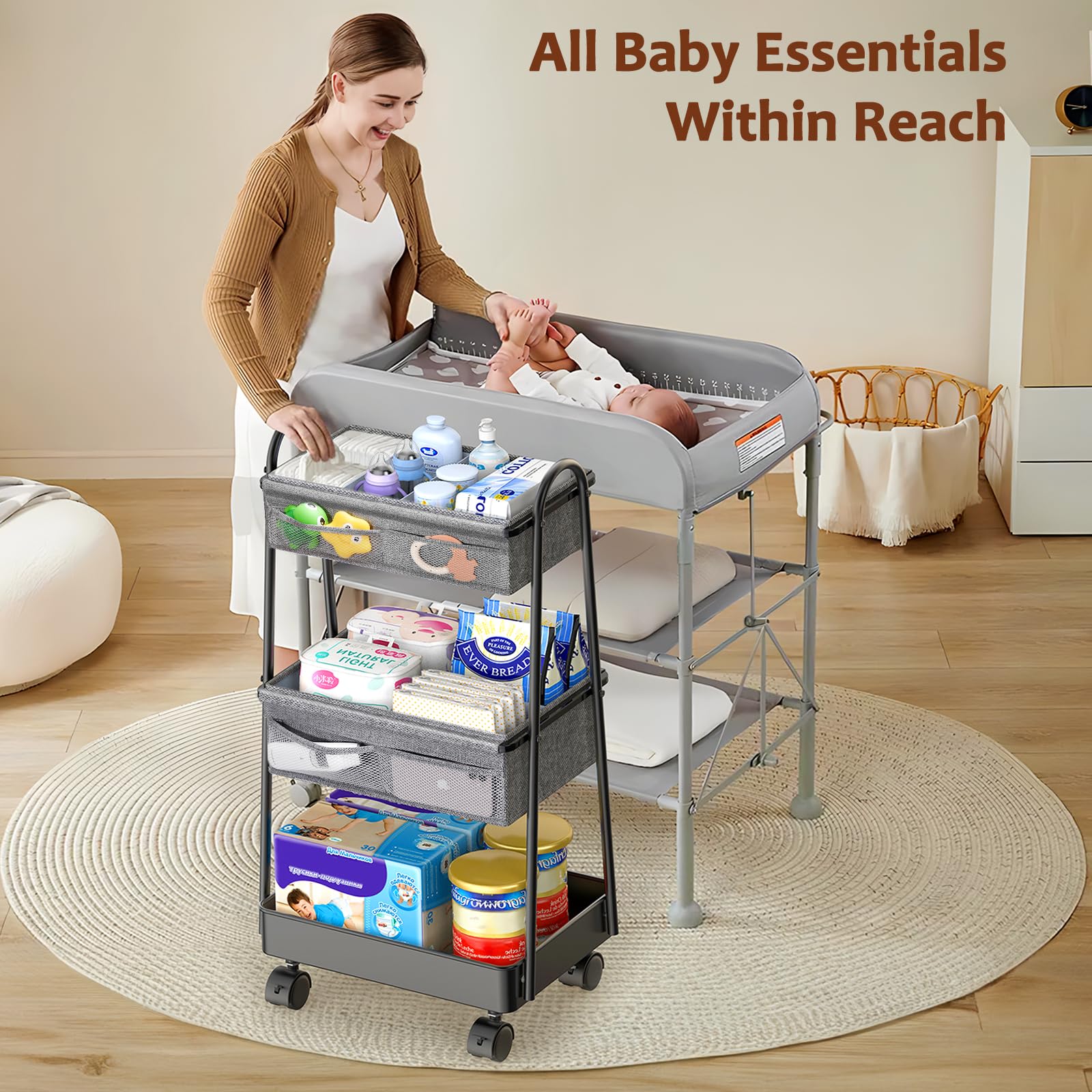Modanais rolling cart stores toys or clothing in the nursery