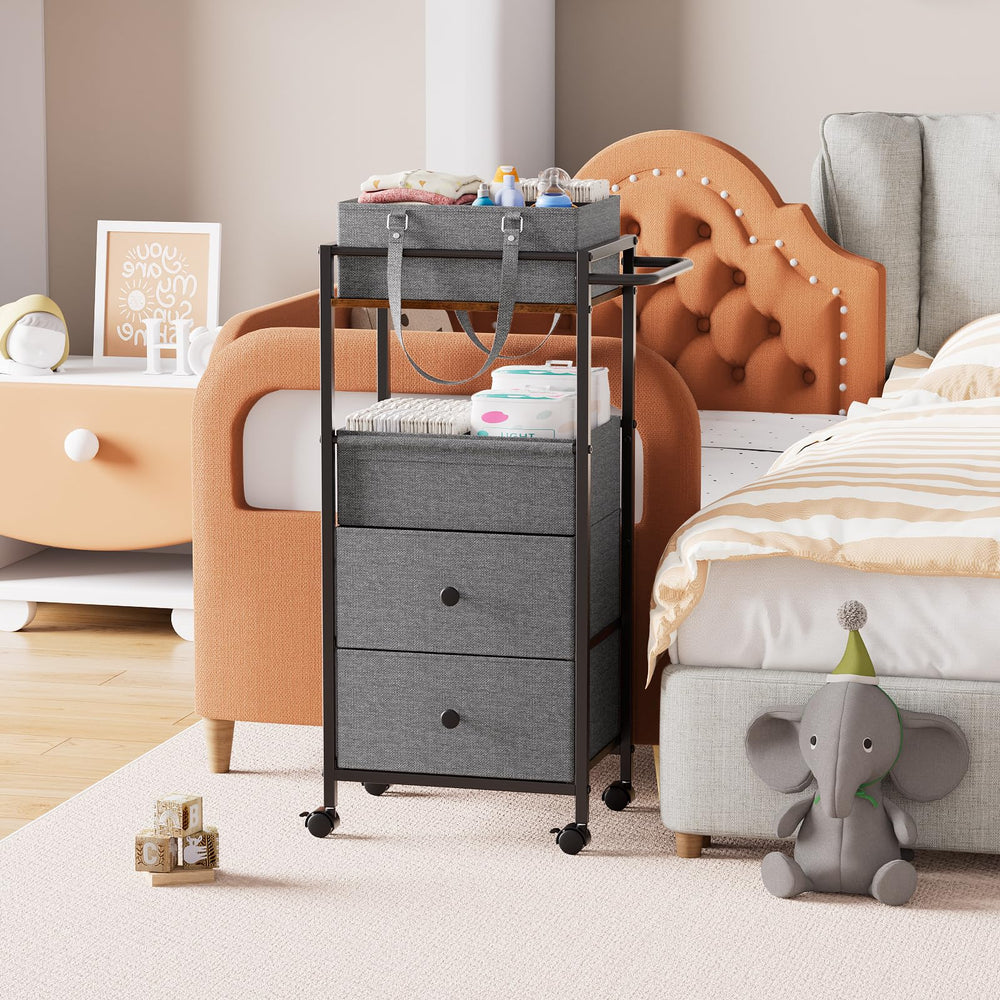 Modanais black nursery storage complements decor while adding practical storage.