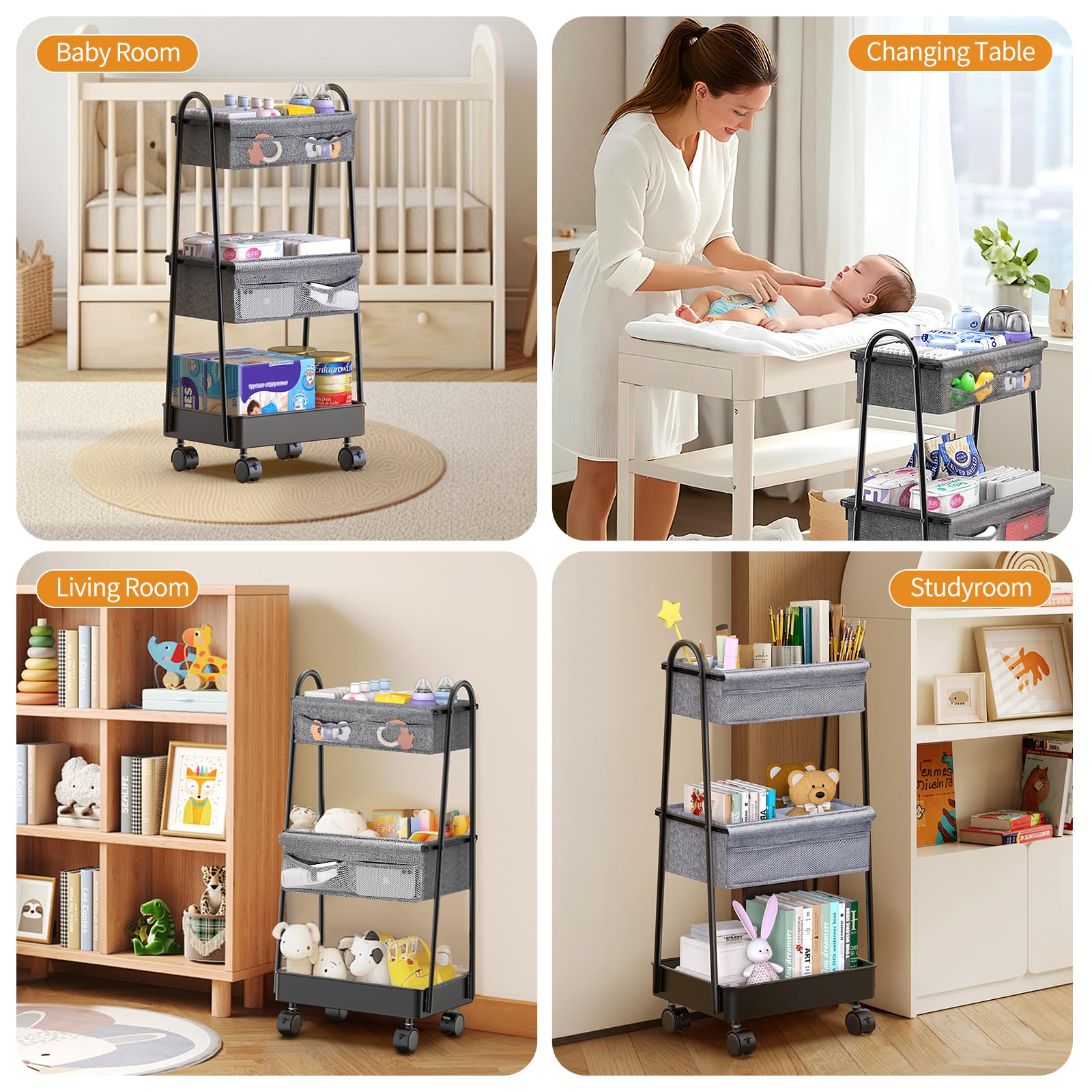 Modanais cart beside changing table for quick diaper changes