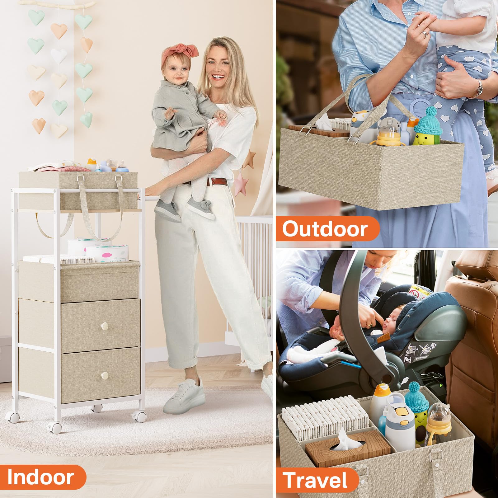 Modanais rolling cart with 360° wheels for easy room-to-room use.