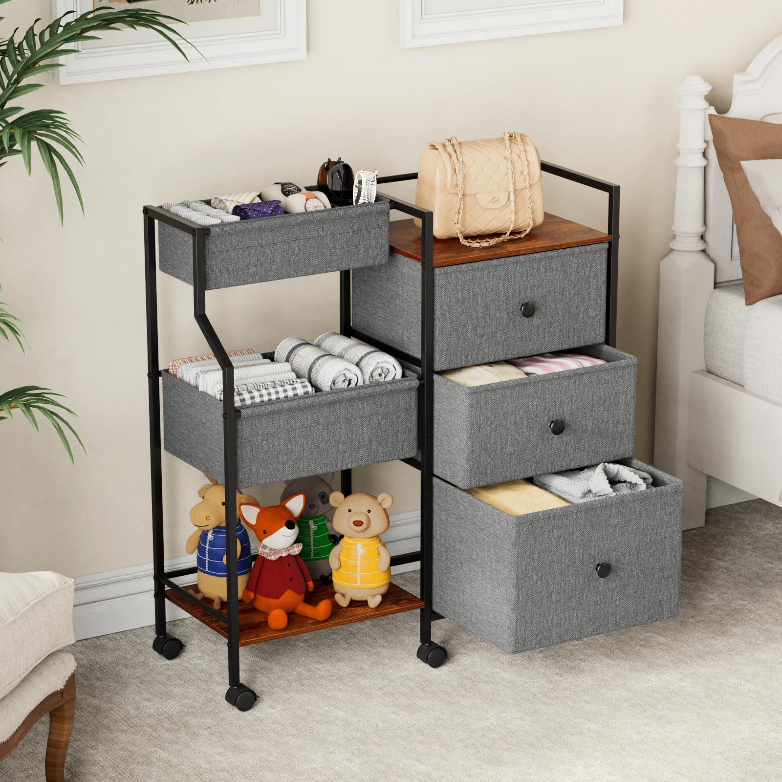 Modanais diaper caddy cart rolling wheels enable easy movement around the nursery.
