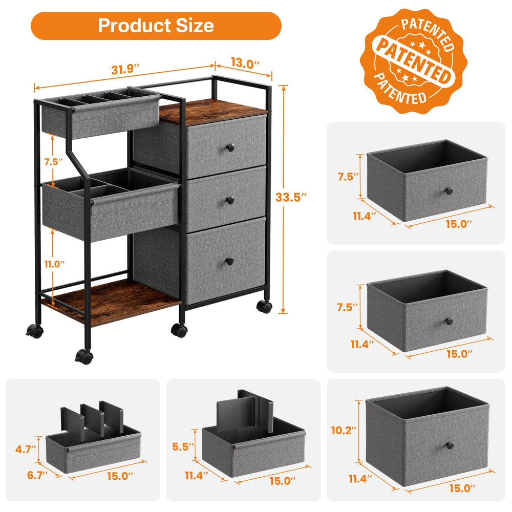 Modanais diaper caddy cart side view highlights organized compartments for baby essentials at hand.