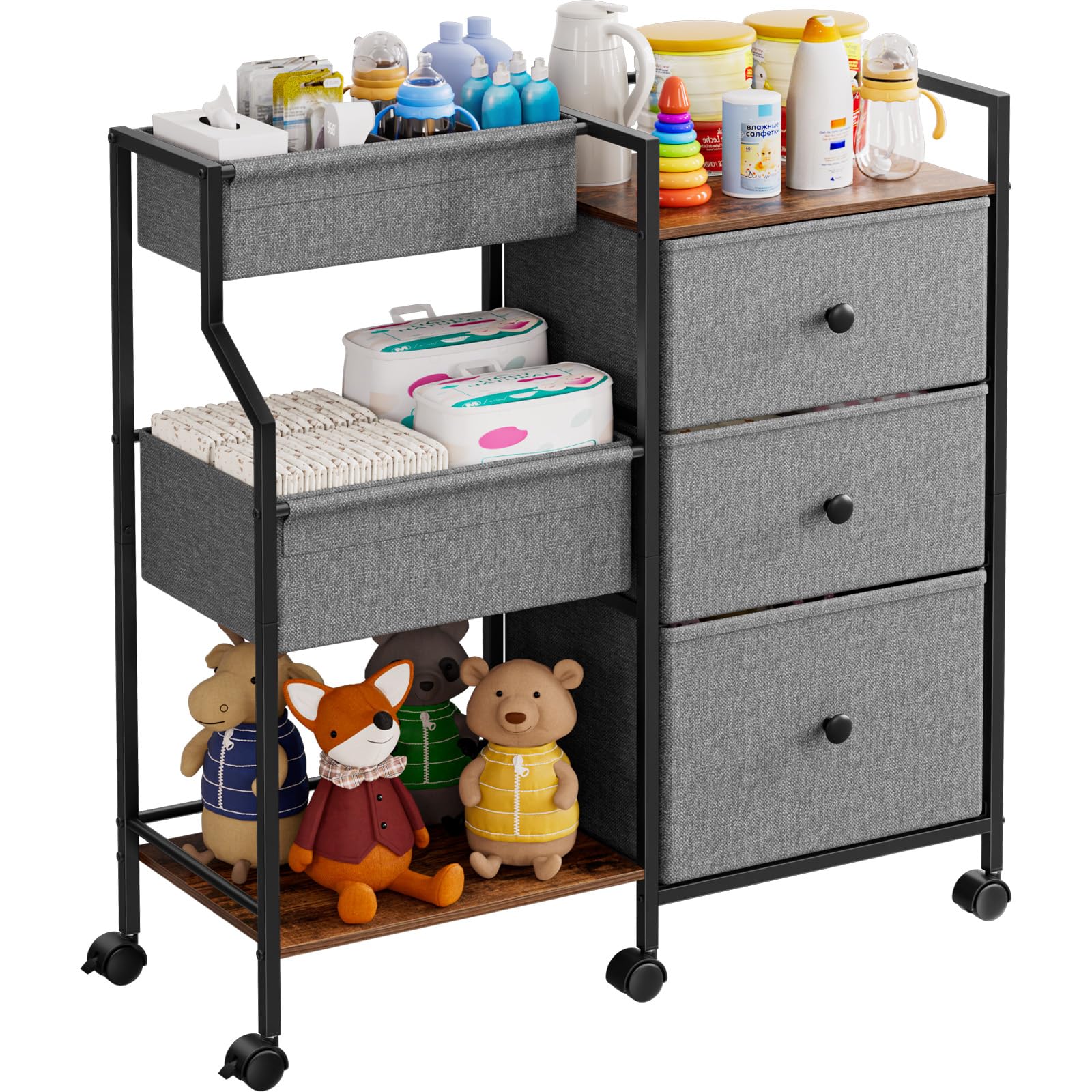 Modanais diaper caddy cart top view showing roomy nursery storage for quick changes.