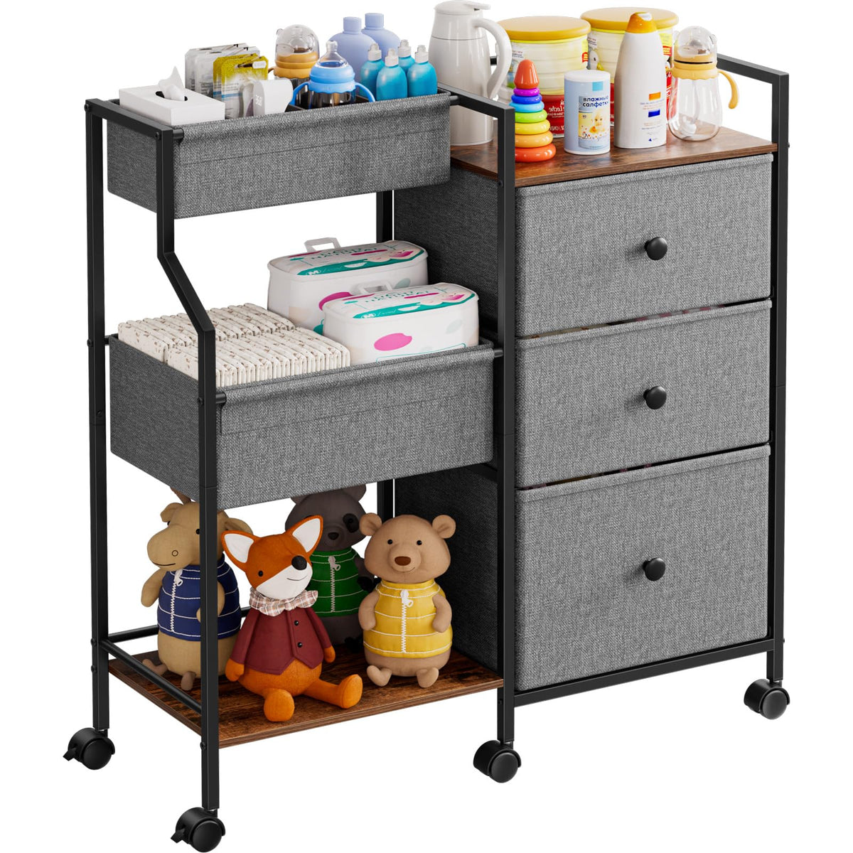 Modanais diaper caddy cart top view showing roomy nursery storage for quick changes.