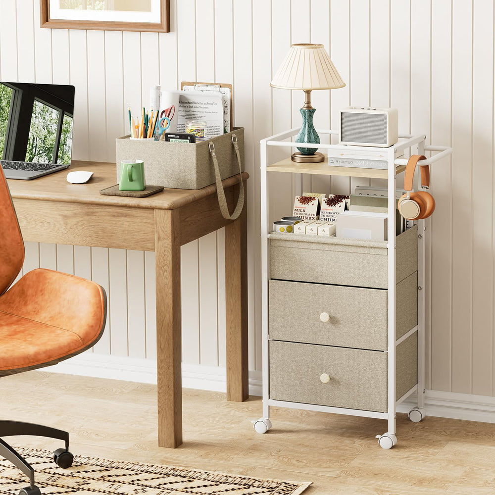Oxford-cloth lining on Modanais cart keeps items dust-free and clean.