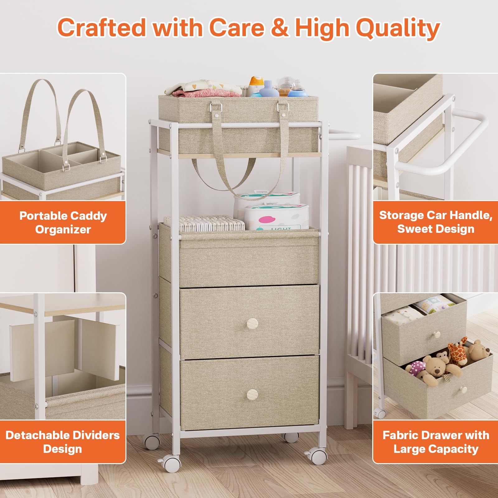 Removable Modanais diaper caddy for on-the-go baby essentials.