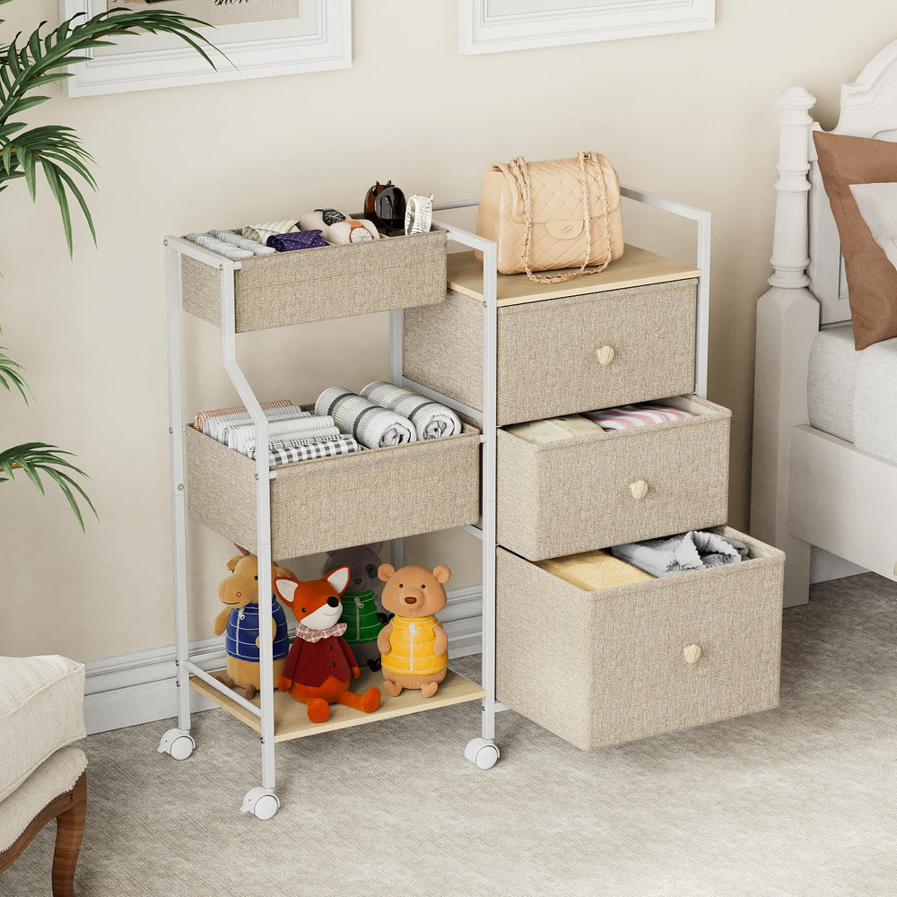 Modanais rolling cart with 6 rotating wheels offers smooth mobility with lockable option for safety.