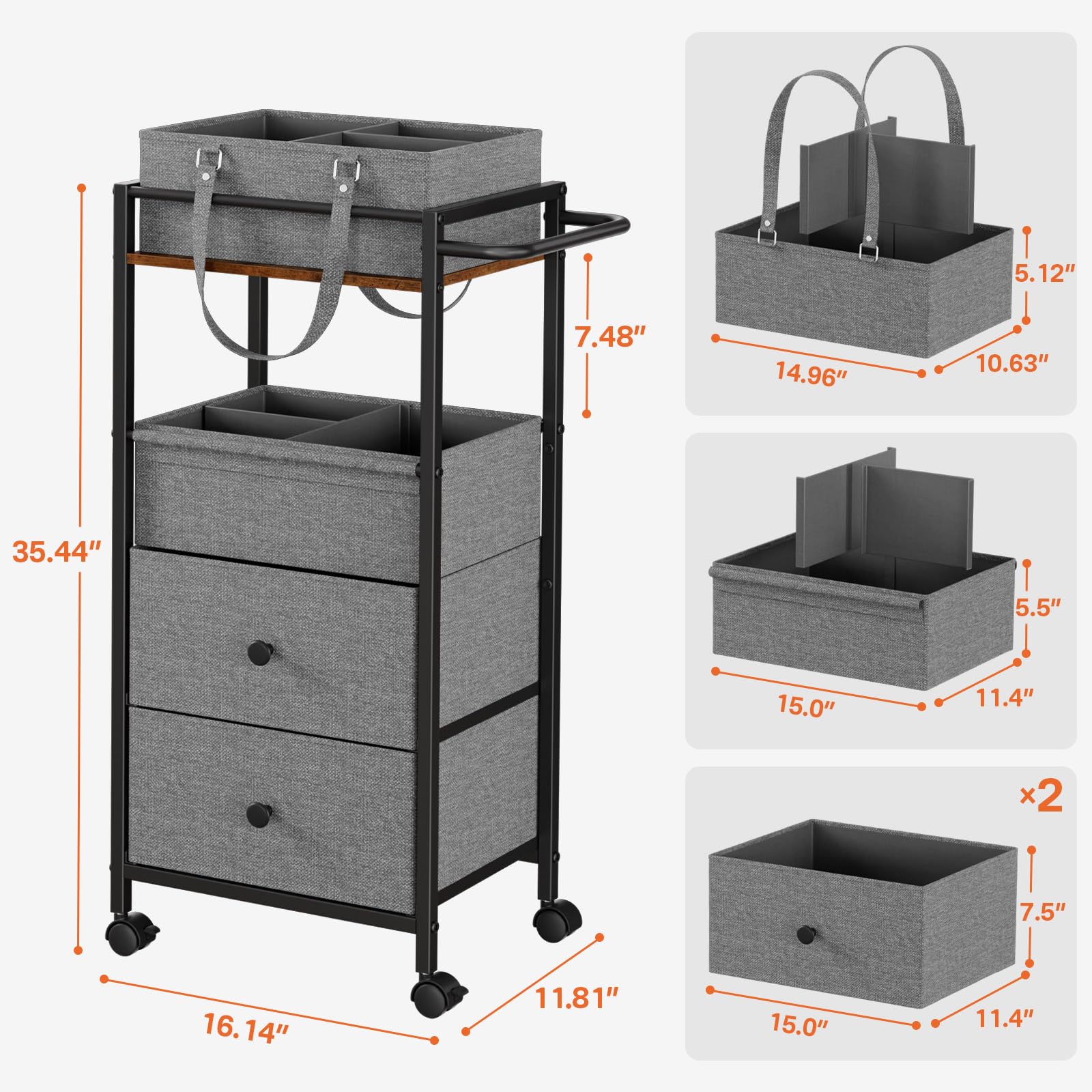 Modanais rolling storage cart with wood panel demonstrates nursery mobility.