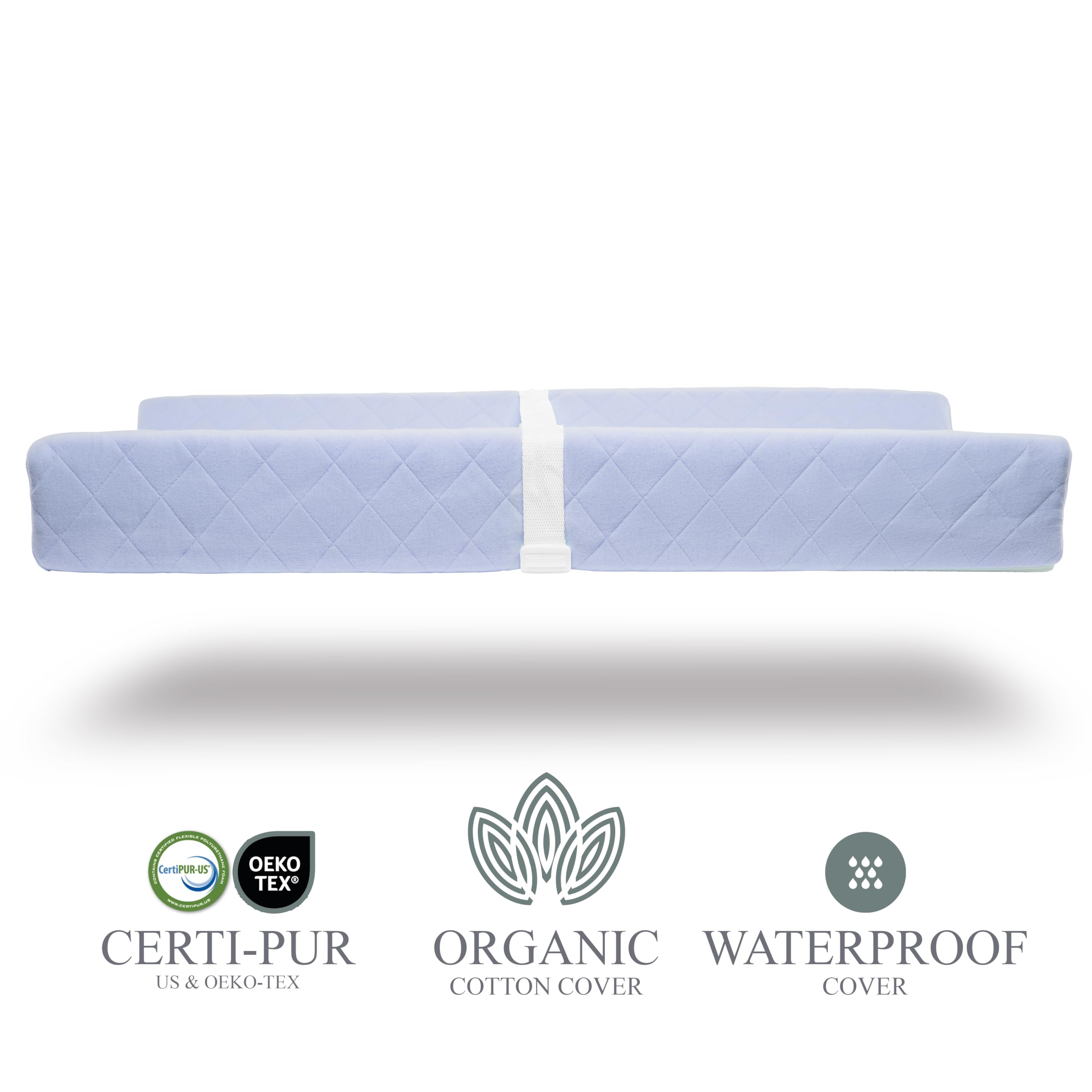 Modera changing pad cover closeup highlights removable organic cotton for easy care.
