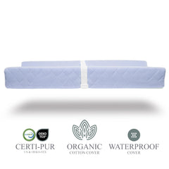Modera changing pad cover closeup highlights removable organic cotton for easy care.