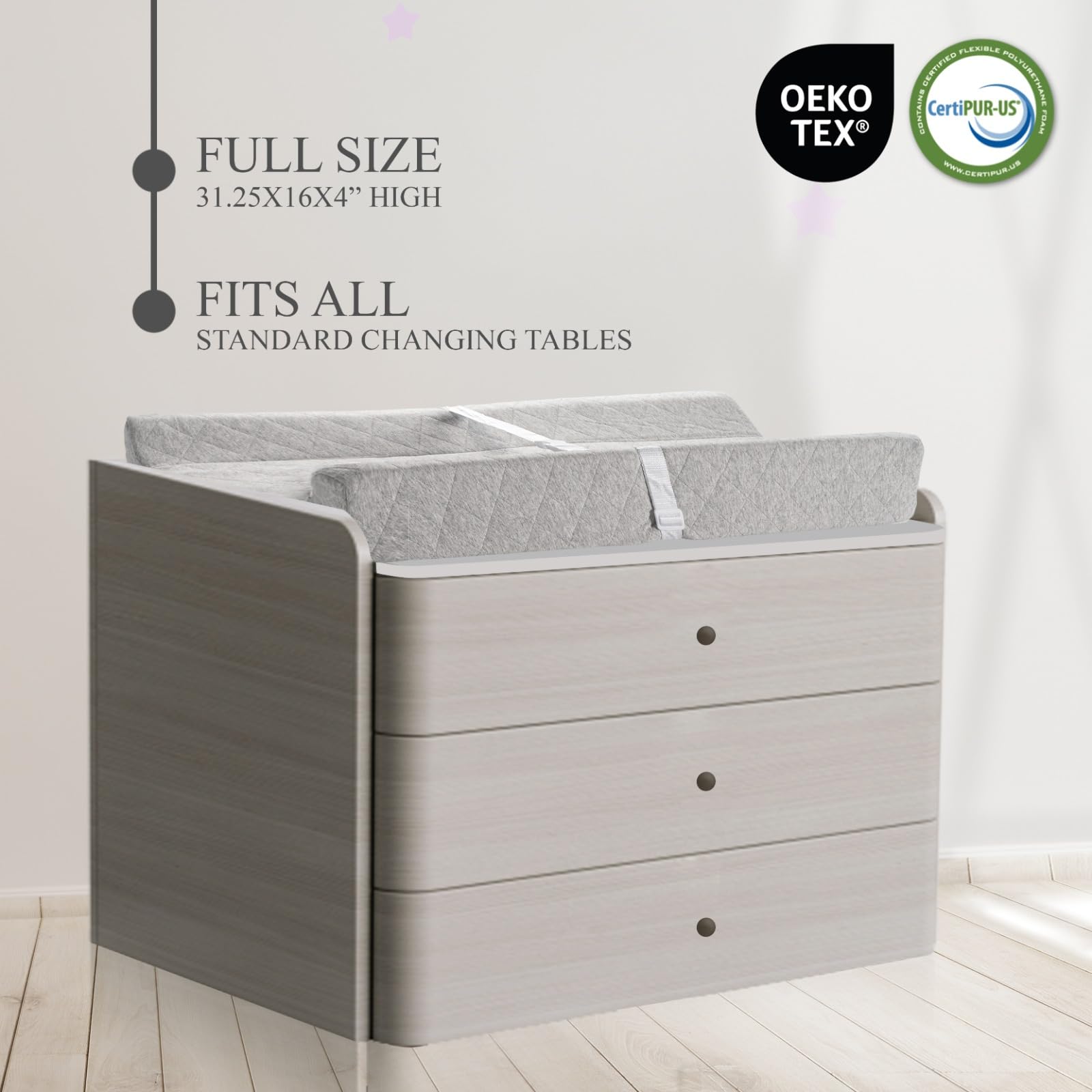 Modera changing pad non-slip bottom design prevents sliding on tables