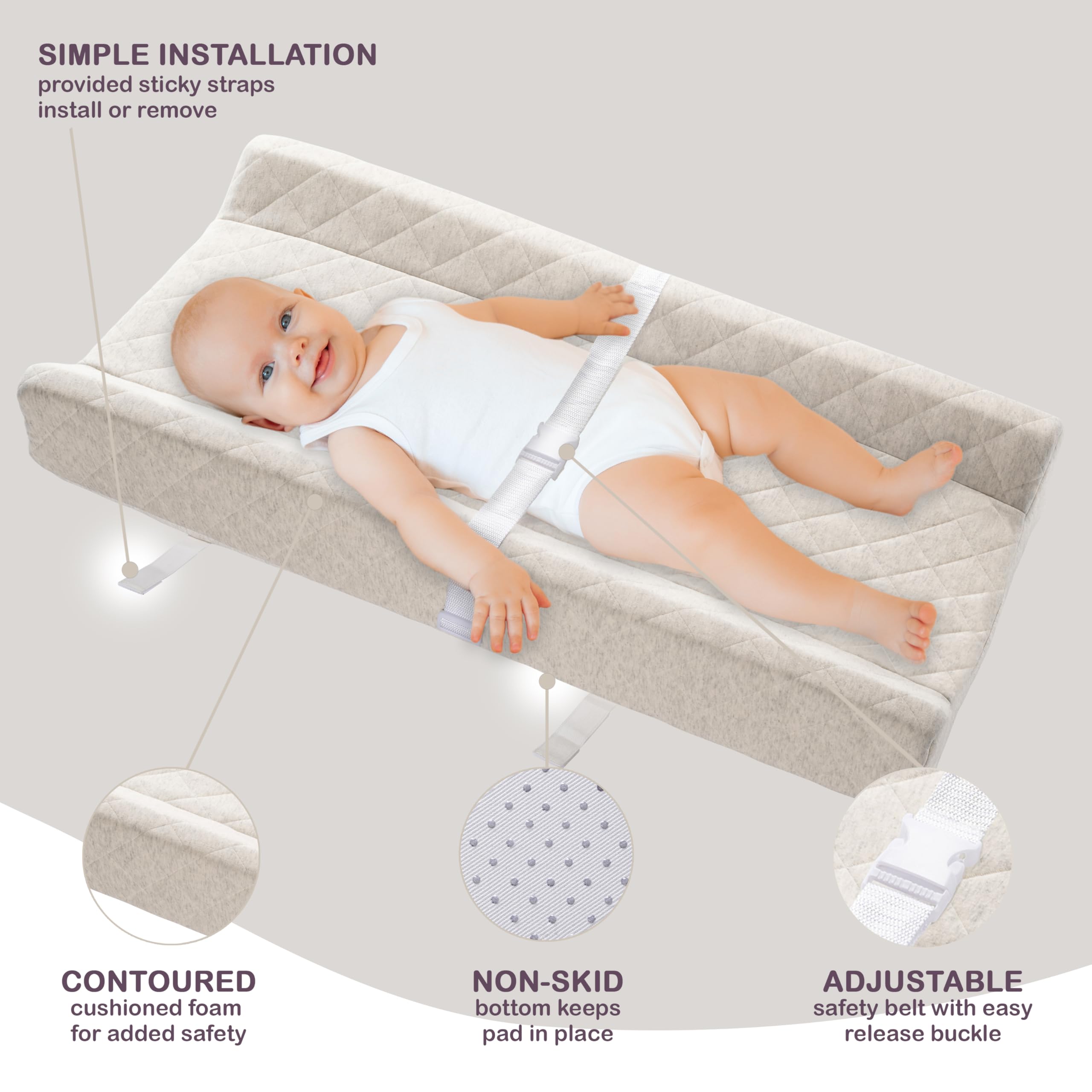 Modera changing pad with removable organic cotton cover that's machine washable for easy maintenance