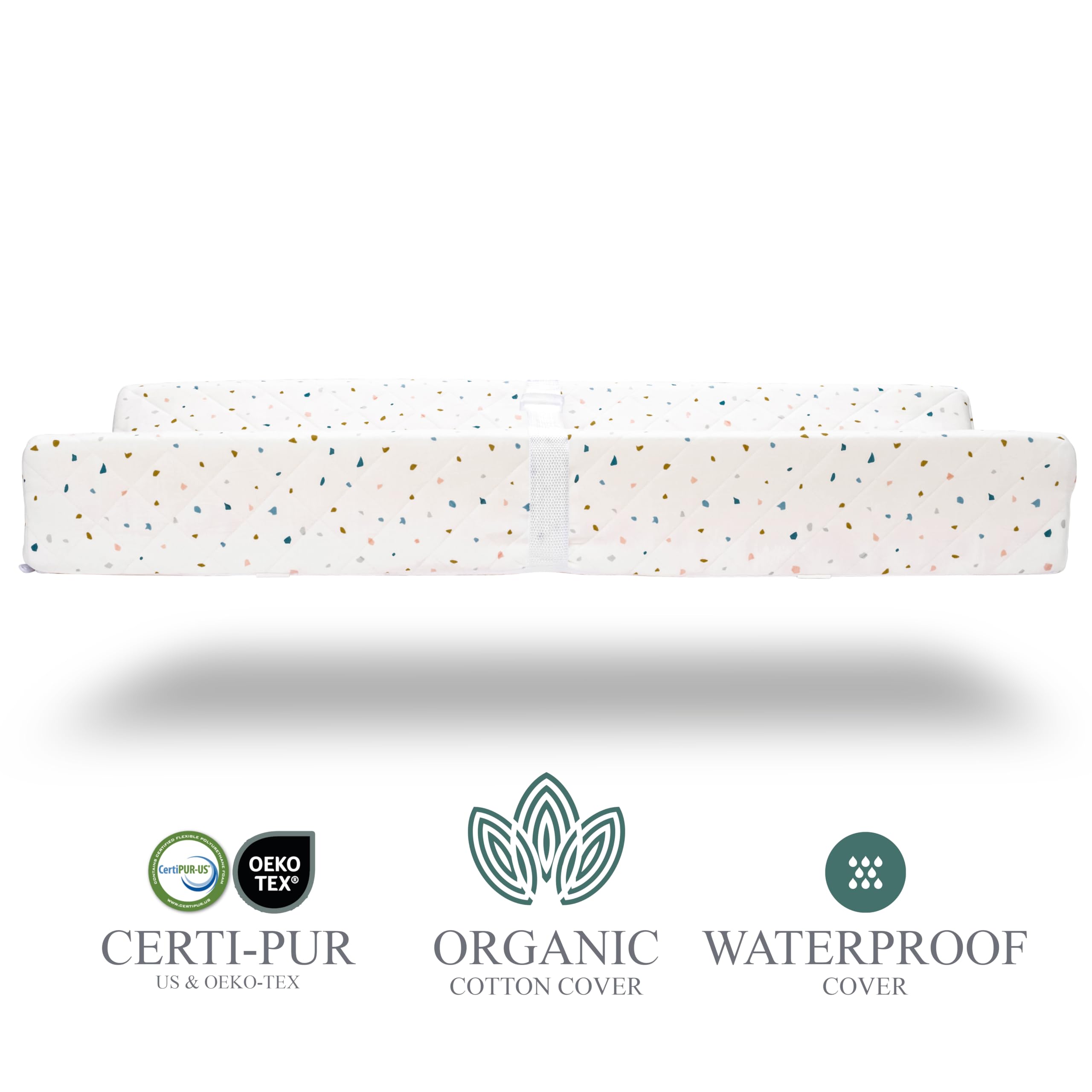 Modera Waterproof Mattress keeps surfaces clean and dry during diaper changes.