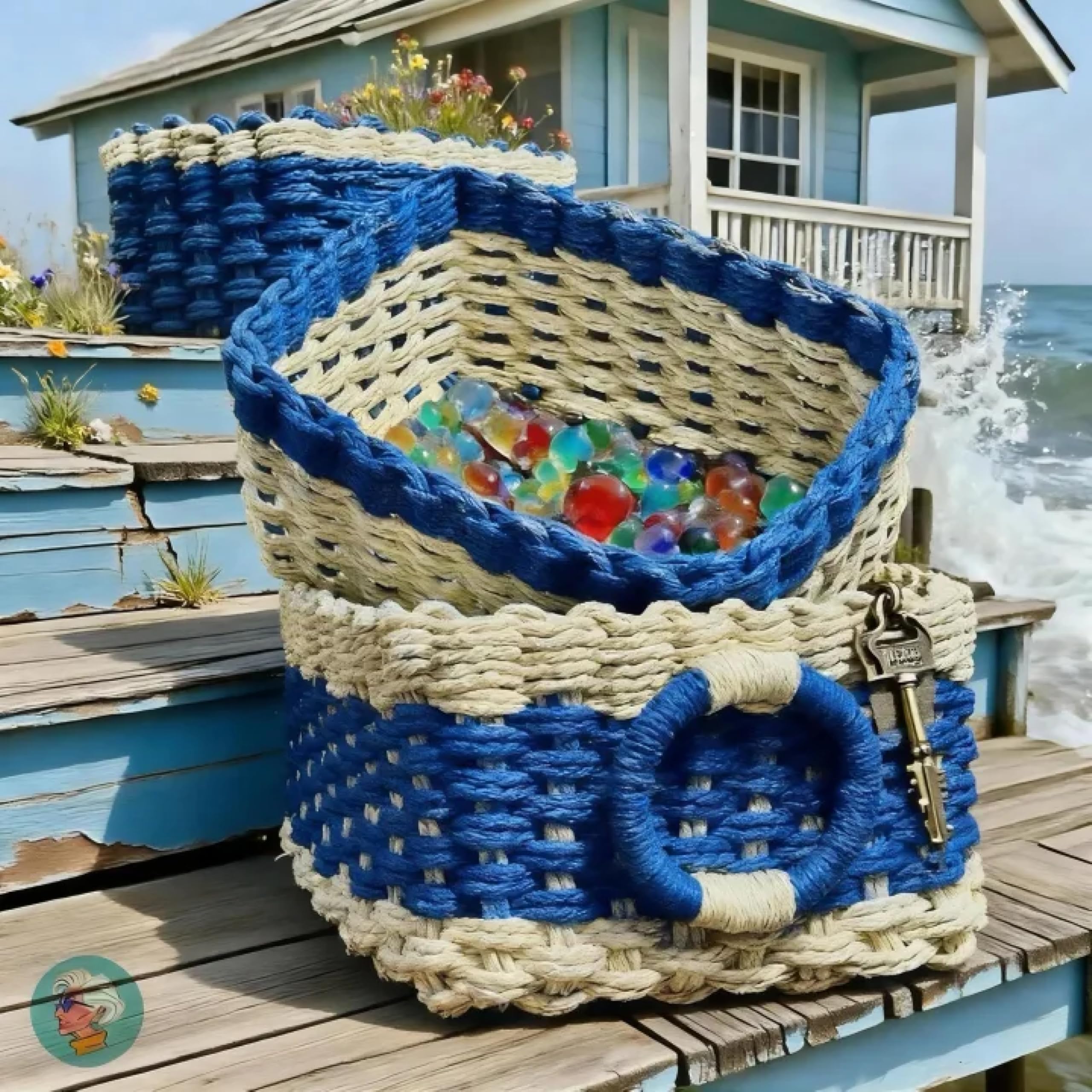 Modern Granny color blocks small wicker baskets bedside storage for cosmetics and essentials.