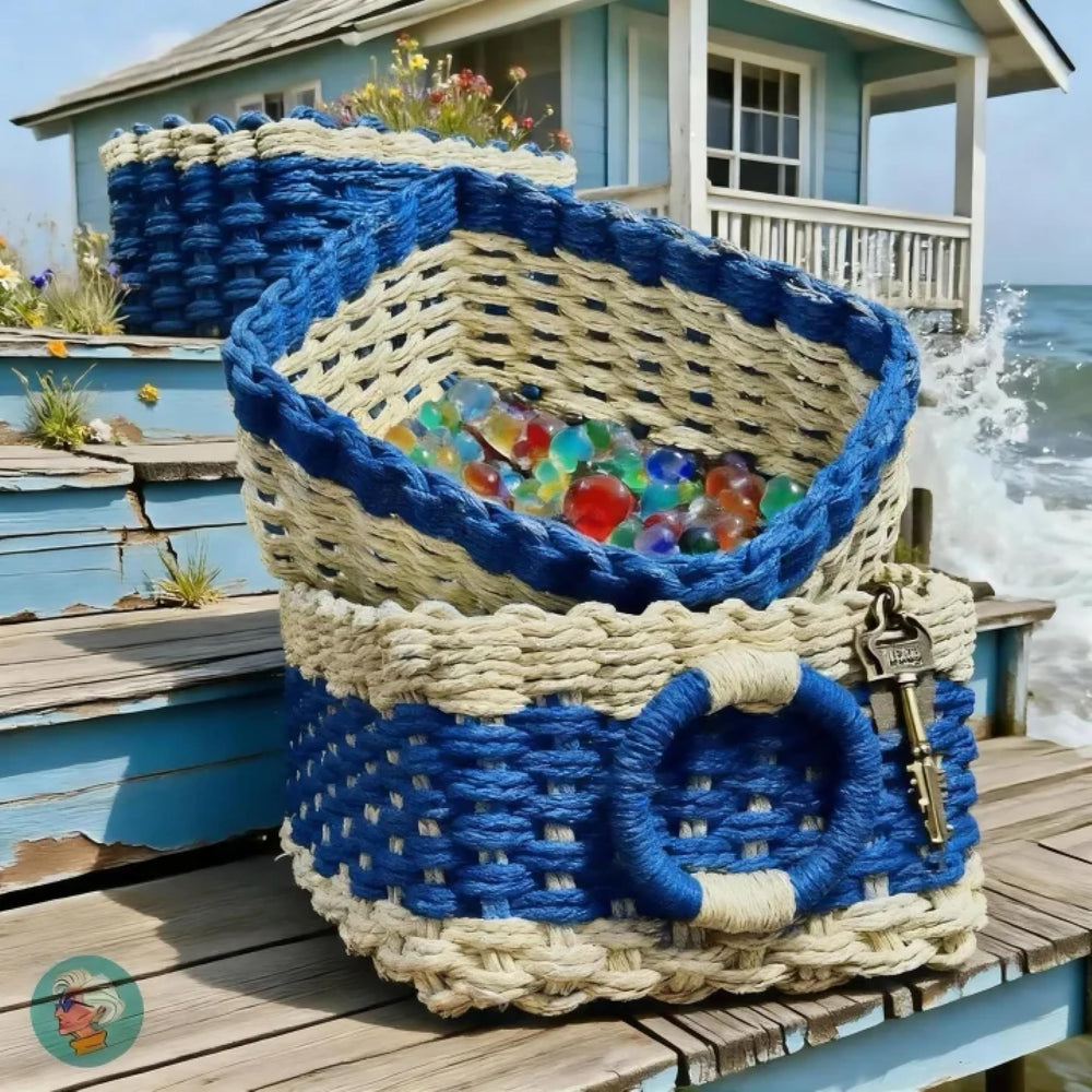 Modern Granny color blocks small wicker baskets bedside storage for cosmetics and essentials.