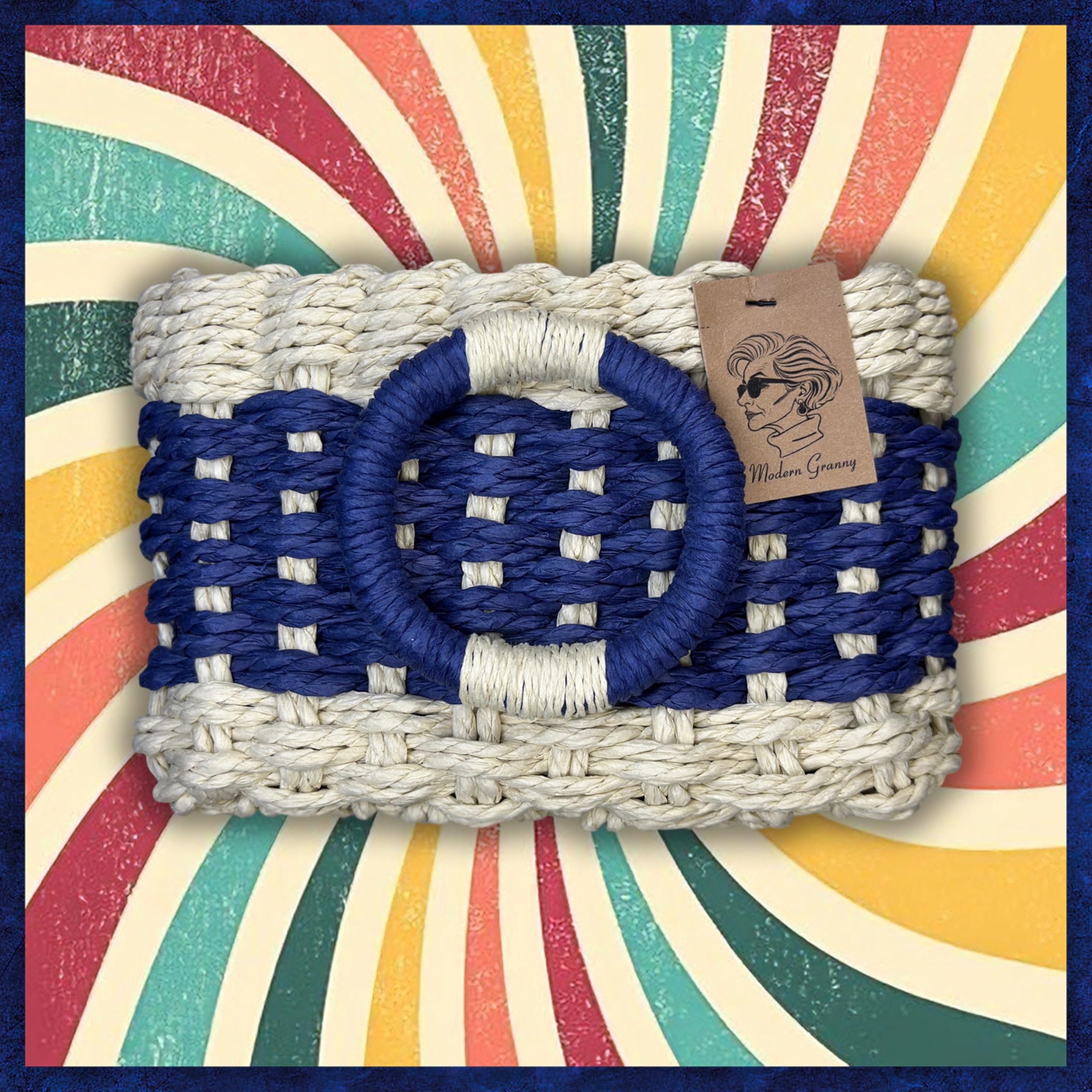 Modern Granny color blocks small wicker baskets boho decor idea for living room shelves.
